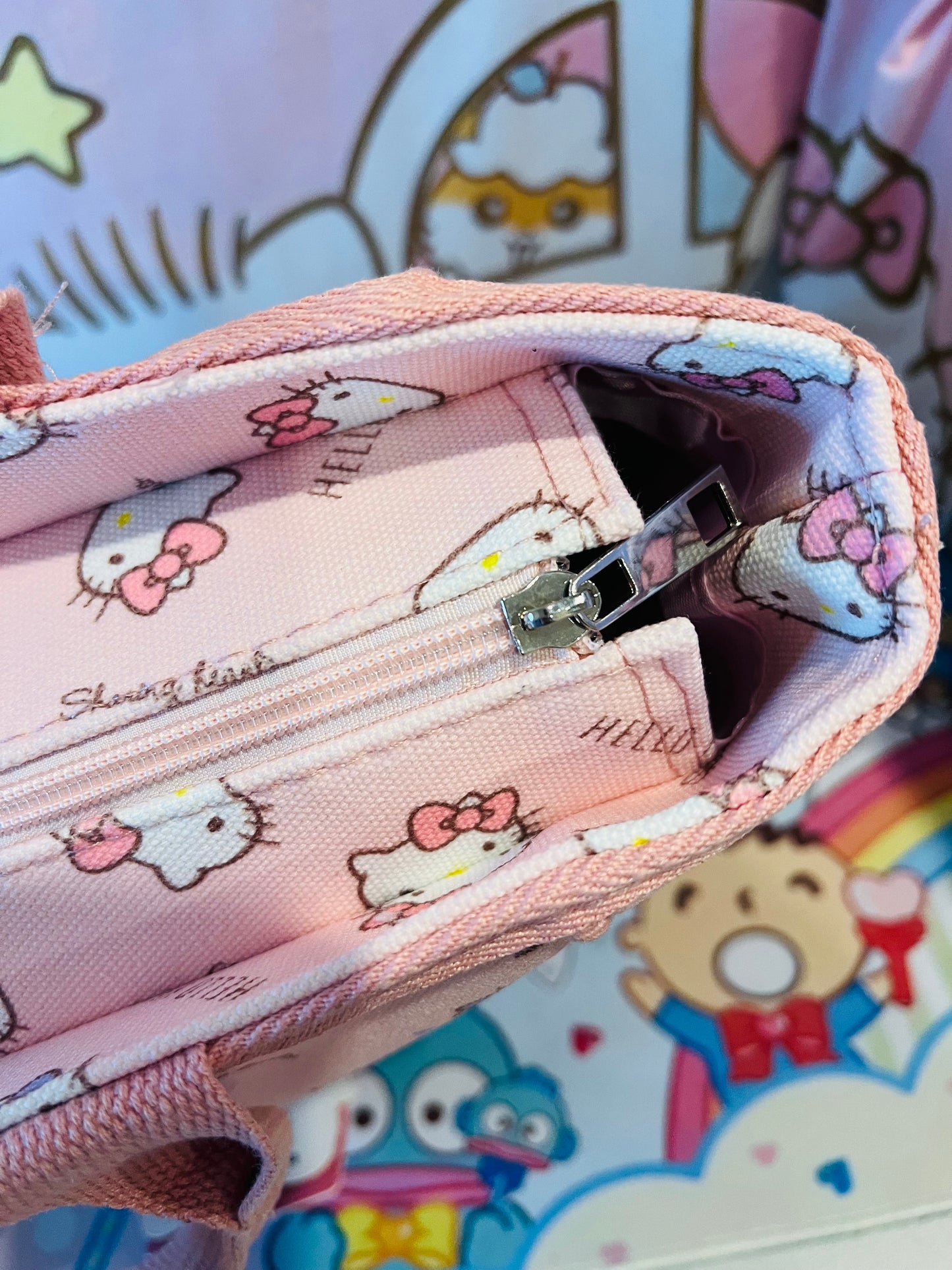 Hello Kitty Canvas Tote Bag Zip Close Handbag