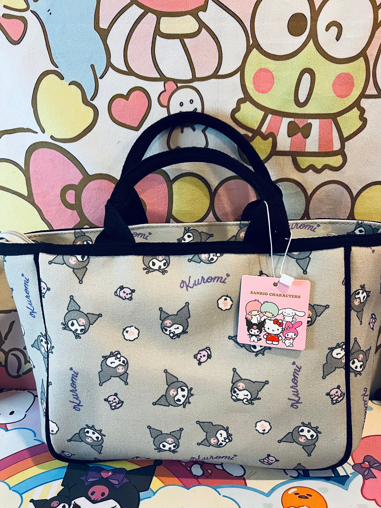 Kuromi Canvas Tote Bag Zip Close Handbag