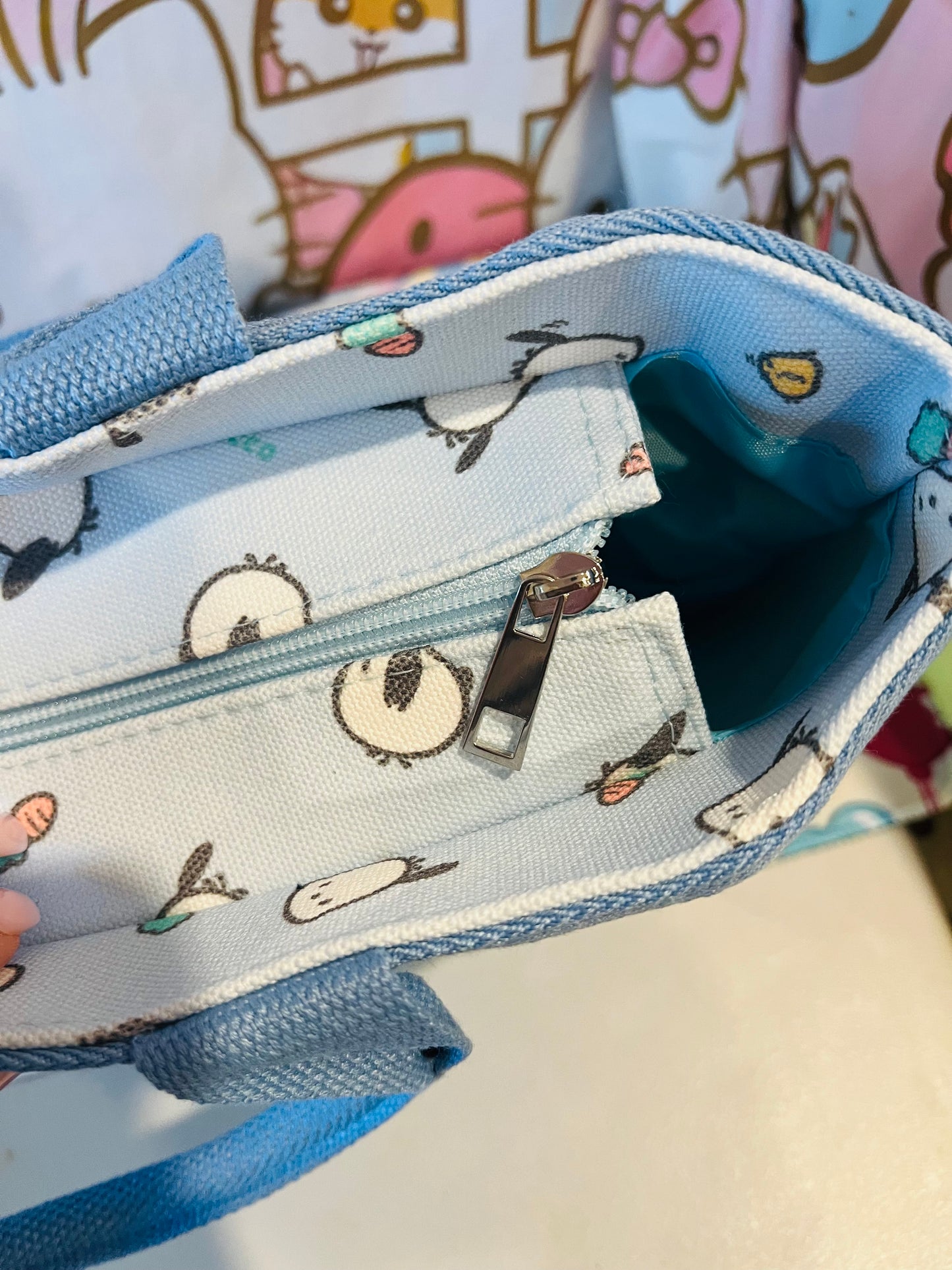 Pochacco Canvas Tote Bag Zip Close Handbag