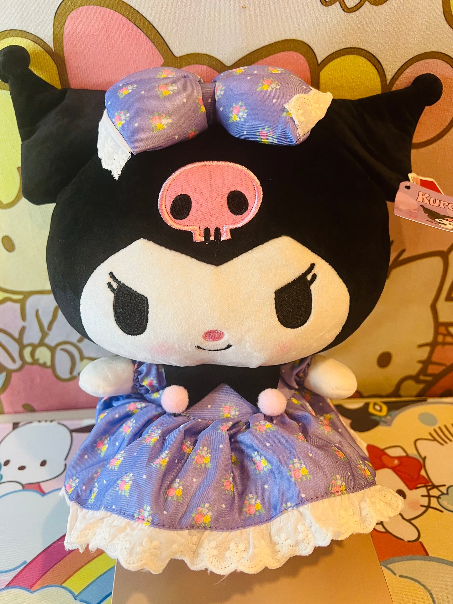 Adorable Kuromi Floral Purple Dress Bow Stuffed Plush Toy Doll