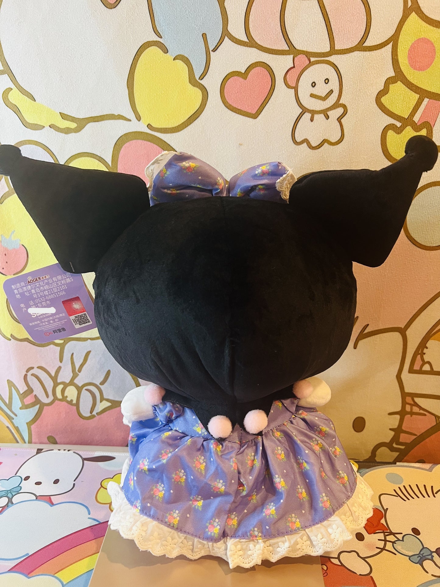 Adorable Kuromi Floral Purple Dress Bow Stuffed Plush Toy Doll