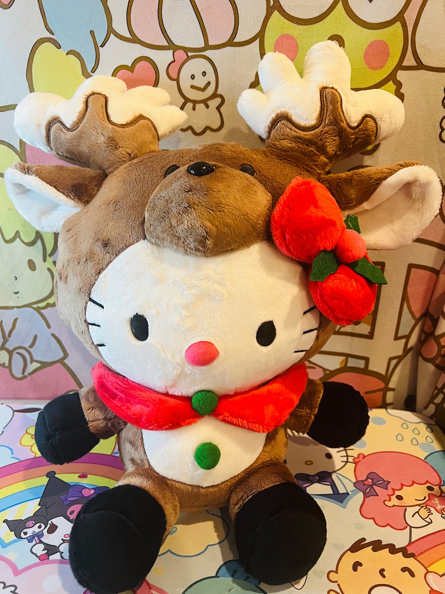 Large Reindeer Hello Kitty Plush Doll Christmas Winter Holiday Toy