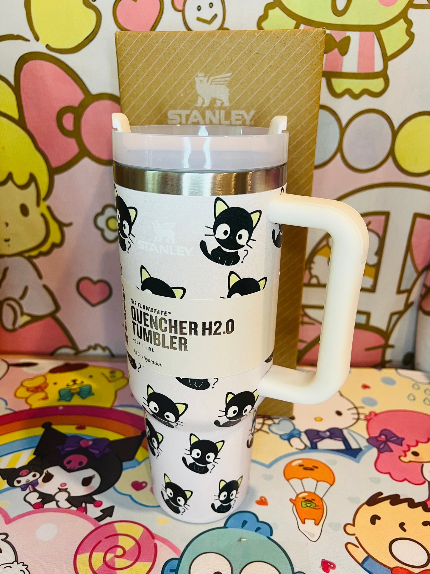 Kawaii Custom Chococat 40oz Tumbler Handle Straw Insulated Cup