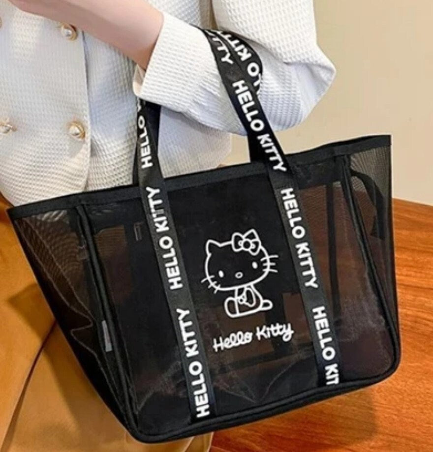 Chic Hello Kitty Mesh Women Bag Pink Black Handbag